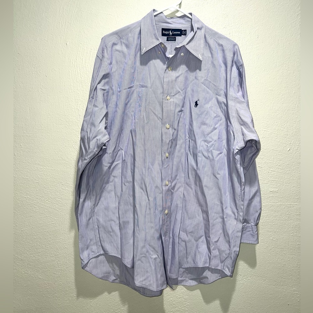 Ralph Lauren Yarmouth Purple White Strip Dress Shirt Button Down